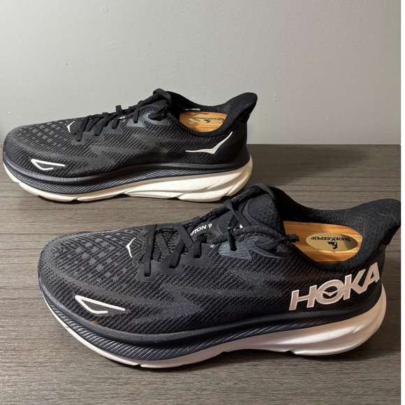 HOKA Men's Clifton 9 Road Running Shoes Black/White Men's 10.5D - Picture 6 of 8